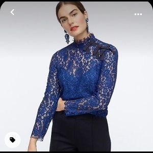 J. Crew Blue Mockneck Lace Top | Size 12